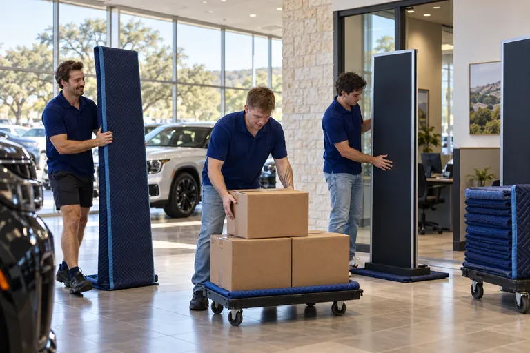 Auto Dealership moving in San Antonio: moving crew at work