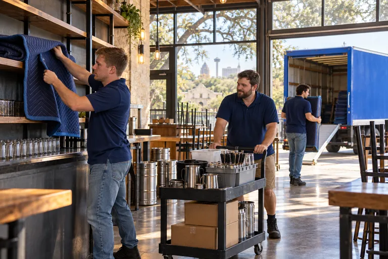 Bar & Brewery moving in San Antonio: moving crew at work