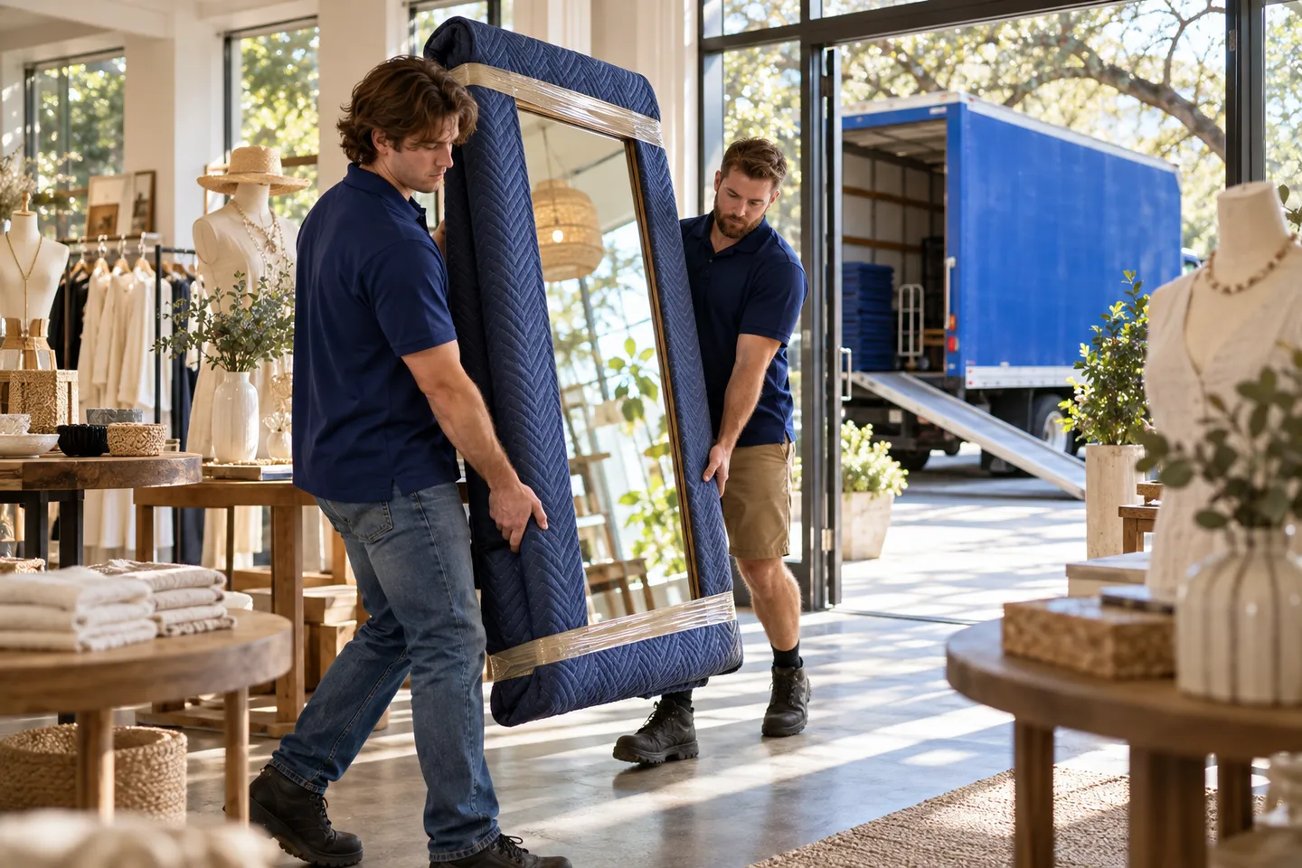 Boutique & Showroom moving in San Antonio: moving crew at work
