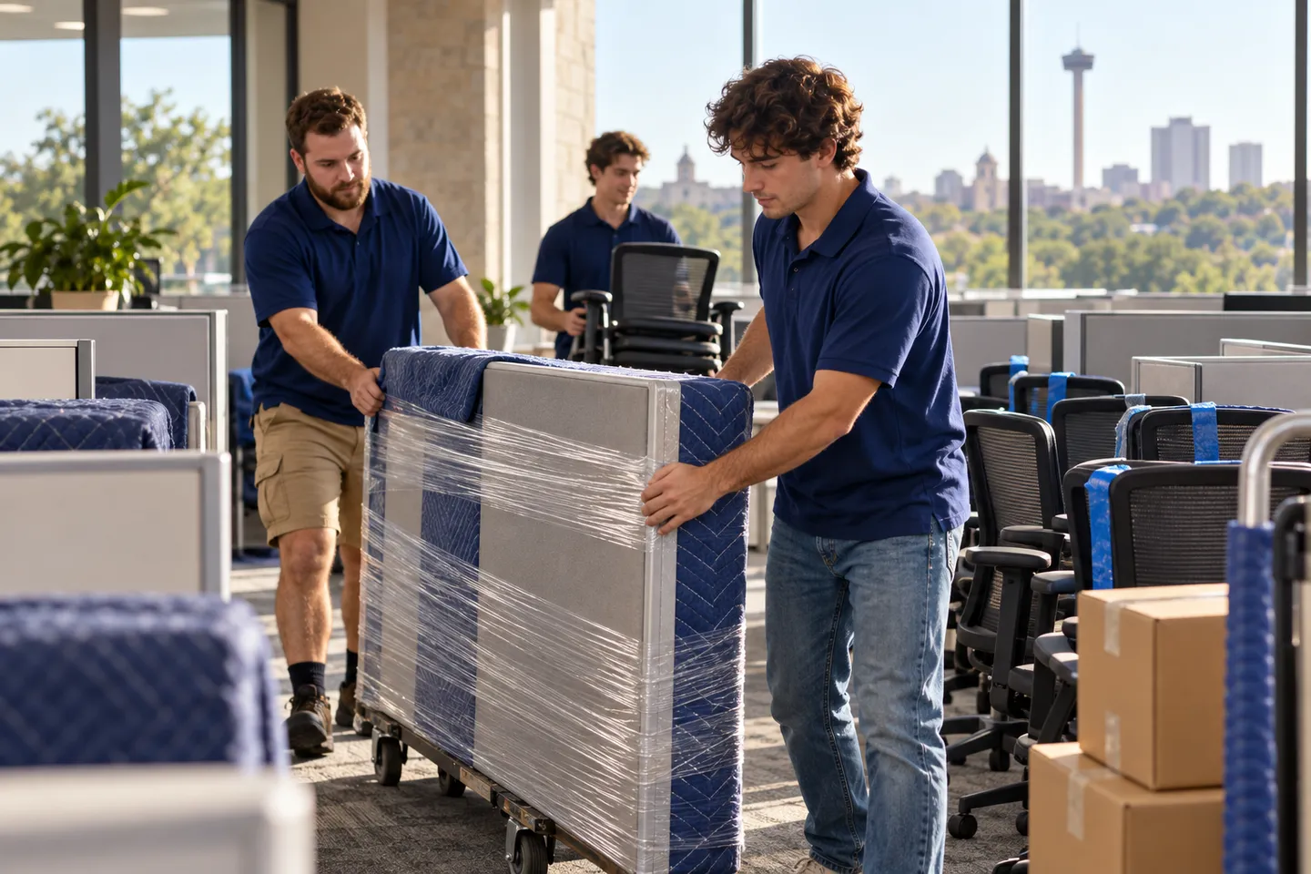 Call Center moving in San Antonio: moving crew at work
