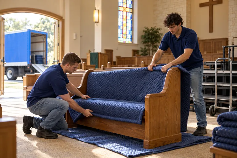 Church moving in San Antonio: moving crew at work