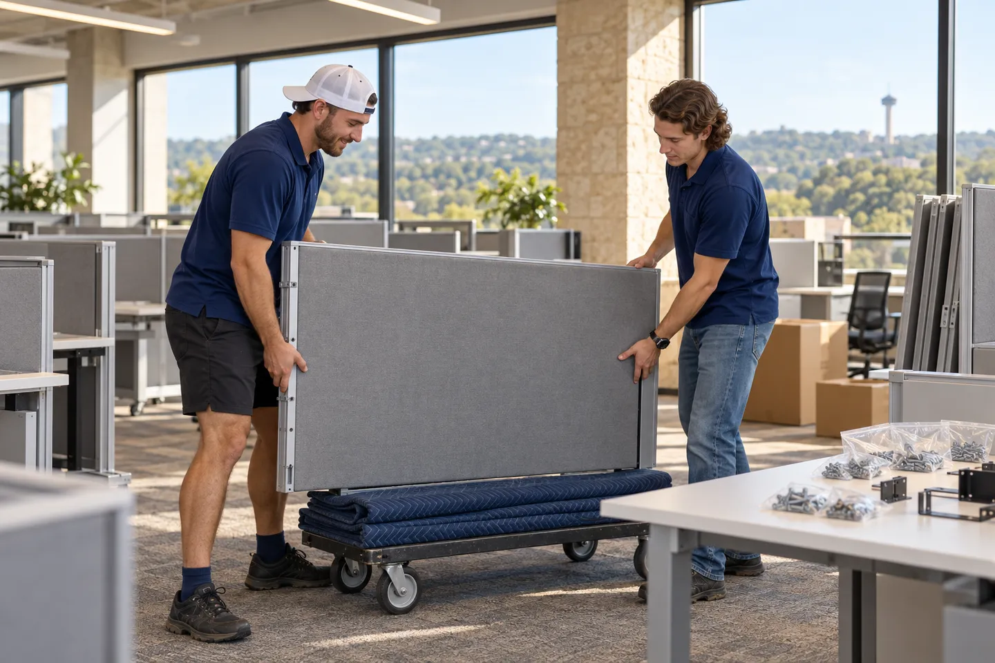 Cubicle Disassembly & Reassembly moving in San Antonio: moving crew at work