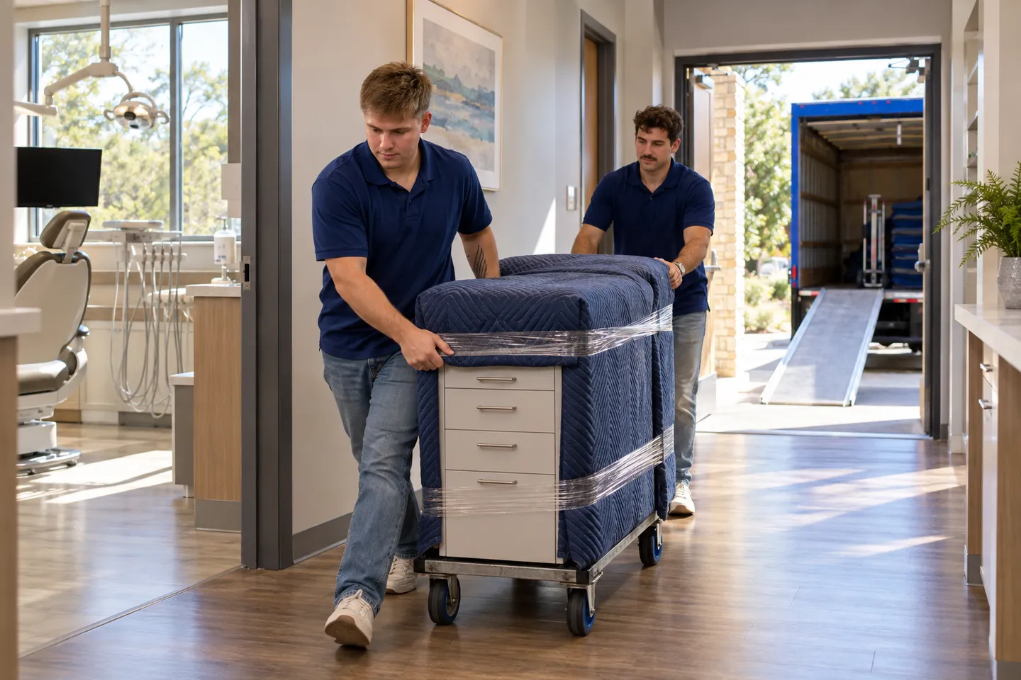 Dental Office moving in San Antonio: moving crew at work