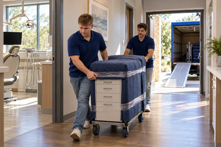 Dental Office moving in San Antonio: moving crew at work