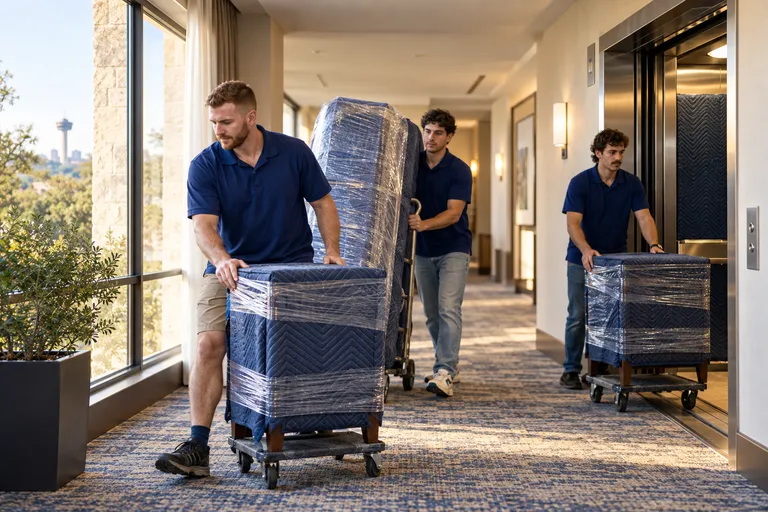 Hotel moving in San Antonio: moving crew at work