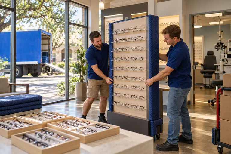 Optometry Office moving in San Antonio: moving crew at work