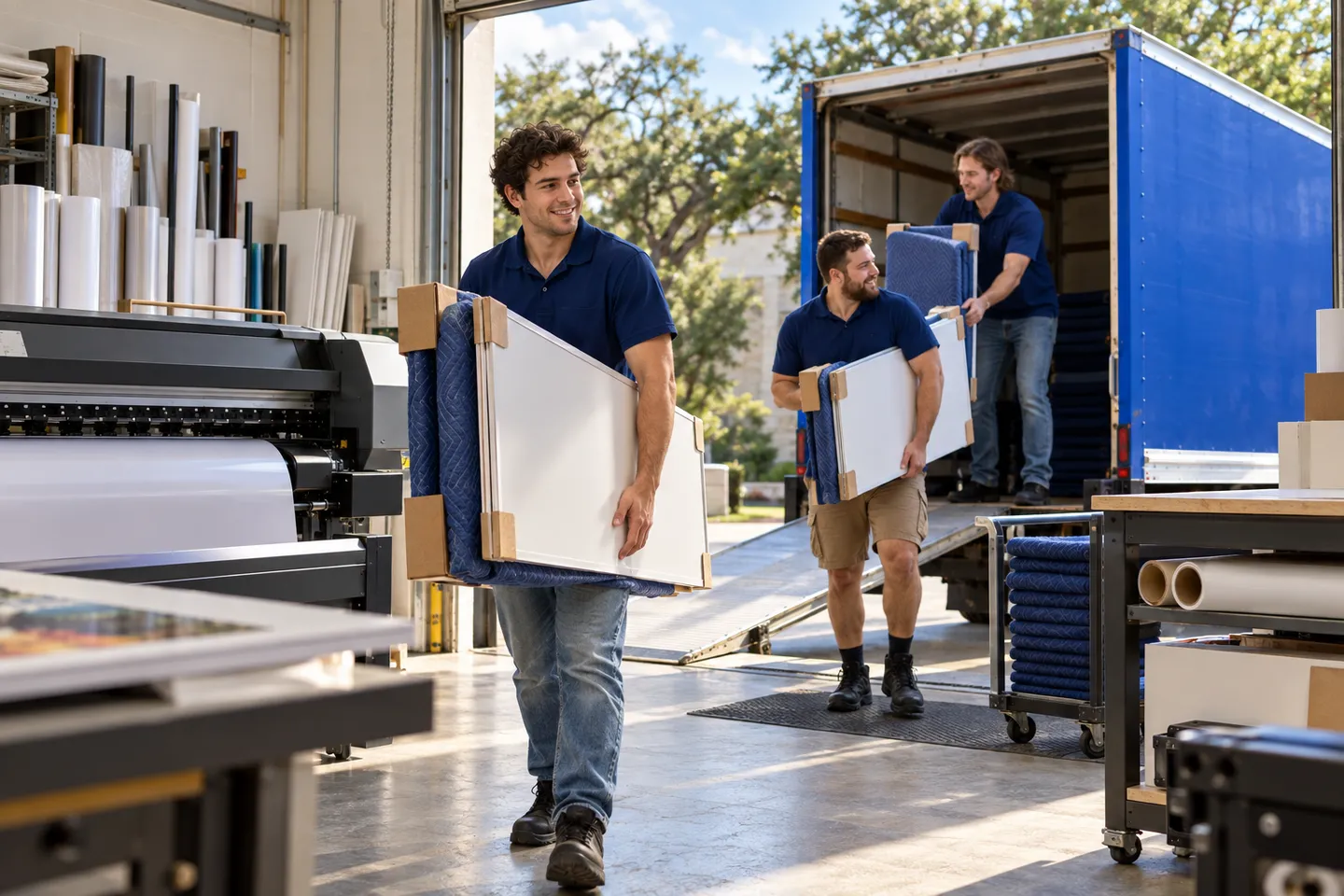 Print & Sign Shop moving in San Antonio: moving crew at work