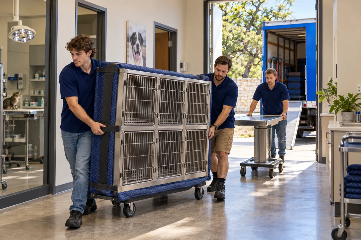 Veterinary Clinic moving in San Antonio: moving crew at work