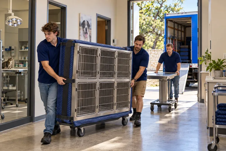 Veterinary Clinic moving in San Antonio: moving crew at work